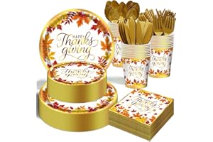 OUNIY Thanksgiving Fall Party Supplies - 350 PCS Thanksgiving Paper Plates and Napkins Sets Fall Pumpkins Disposable Dinnerware Set for Autumn Harvest Party Supplies Decorations, Serve 50 Guests