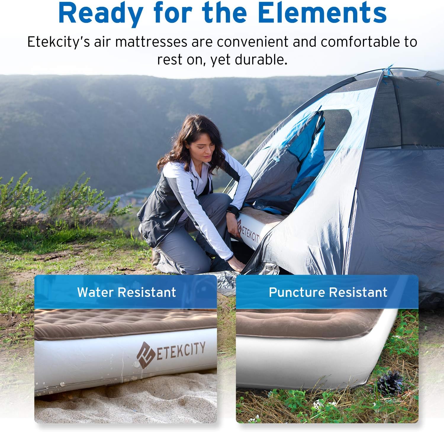 Etekcity Camping Air Mattress, Inflatable Mattress Air Bed Queen Twin with Rechargeable Pump, Leak-Proof Blow Up Mattress Raised Airbed , Height 9", Storage Bag: Sports & Outdoors