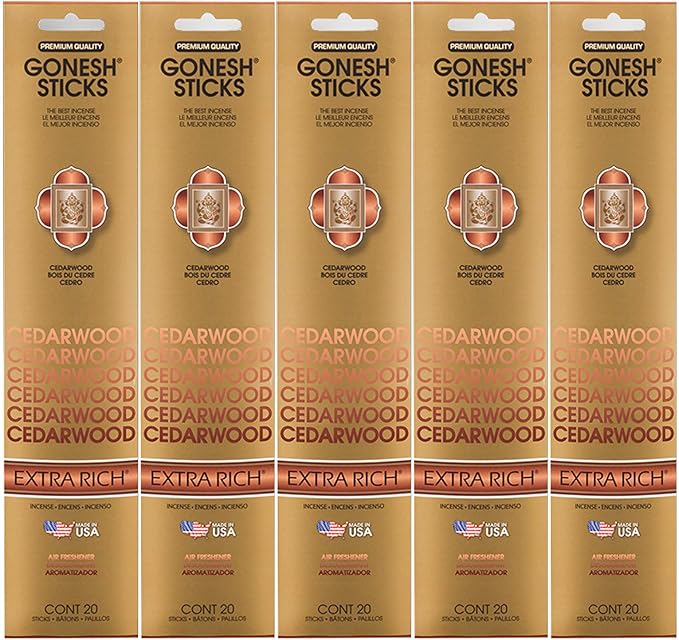 Gonesh Incense Sticks Extra Rich Collection Cedarwood 5 Packs (100 Total) Home