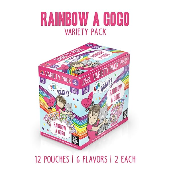 WERUVA B.F.F. OMG – BEST FELINE FRIEND OH MY GRAVY!, RAINBOW A GOGO VARIETY PACK! CAT FOOD, 3OZ POUCH (PACK OF 12)