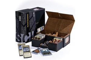 SCIMI Mtg Commander Card Storage Box Fits 200 Double Sleeved Cards - Double Deck Box with Dice Tray, Leather Magnetic Card Storage Box for Magic Yugioh TCG CCG 2 Acrylic Cases & 2 Toploaders - Black&Brown