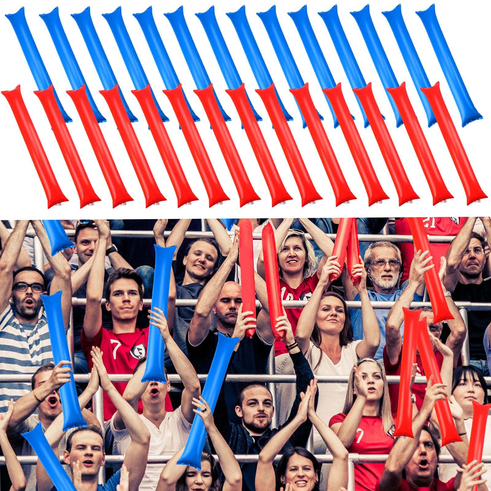 SwirlColor Thunder Sticks 28pcs, Enthusiastic Inflatable Cheer Sticks Red Blue Cheering Sticks Noise Makers for Sporting Events Dance Party