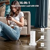 hotimy 12 Way Tower Extension Lead with USB Ports 4 USB 2A-C 3250W 13A view 3