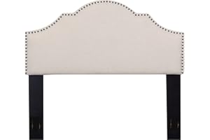 Container Furniture Direct Hallmark Upholstered Fabric Headboard Only, Modern Bed Board, Sturdy Wooden Construction, Easy Assembly, Arched - Nailhead Trim, Beige