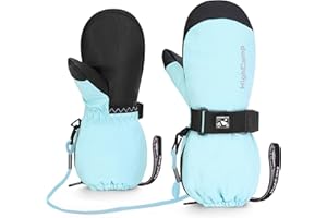 HIGHCAMP Kids Waterproof Snow Ski Gloves w/Zipper & String on Long Cuff Cold Weather Mitten for Toddler & Youth Boys Girls