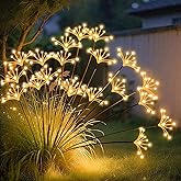 JJGoo Solar Garden Lights, New Upgraded 2 Pack Solar Swaying Starburst Light, Waterproof Fireworks Outdoor Lights, Yard Patio Pathway Decoration, Warm White