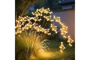 JJGoo Solar Garden Lights, New Upgraded 2 Pack Solar Swaying Starburst Light, Waterproof Fireworks Outdoor Lights, Yard Patio Pathway Decoration, Warm White