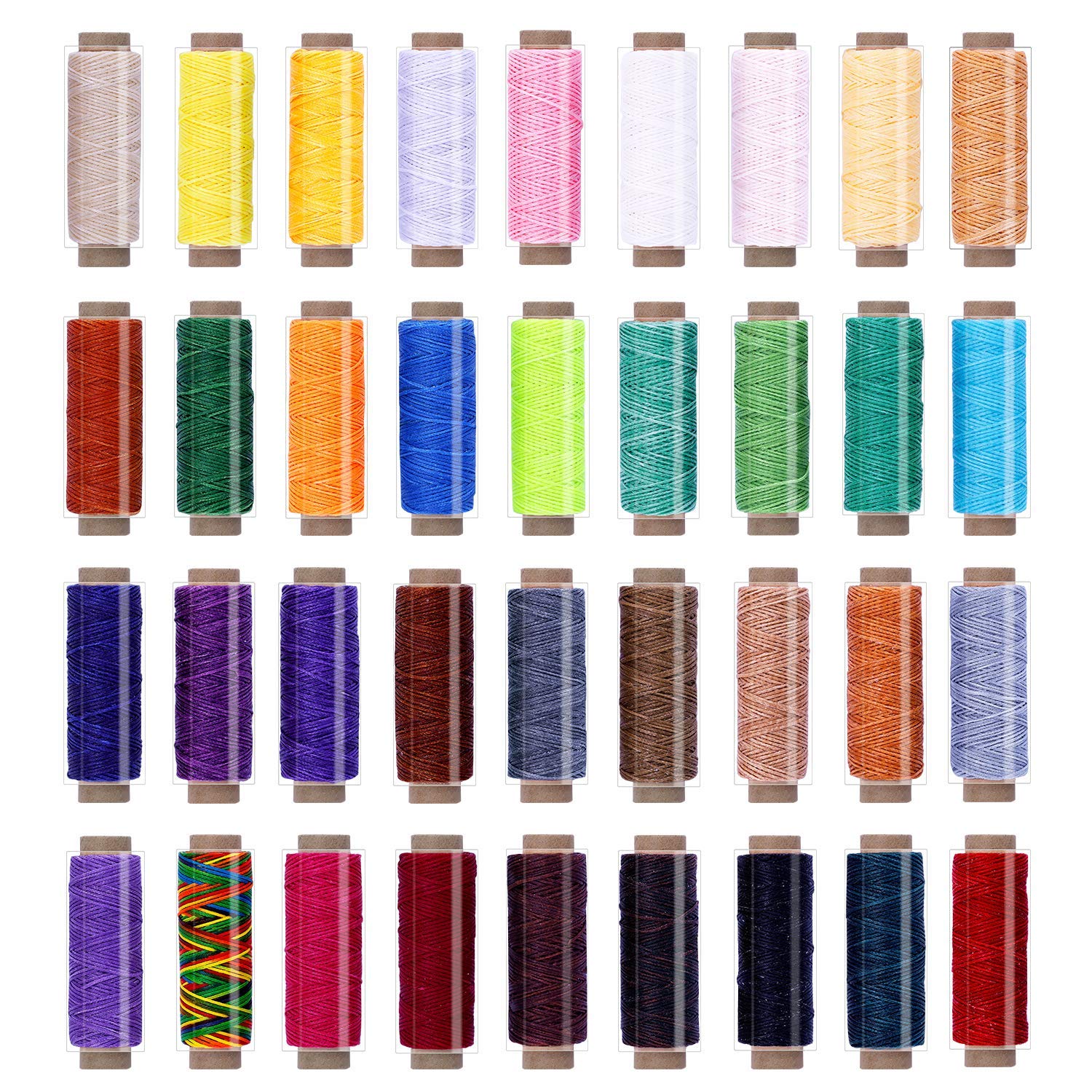 36 Colors Waxed Thread, 1188 Yards Colorful Leather Thread, 33 Yards Per Color Waxed Polyester Cord, Sewing Threads, Hand Stitching Threads for Hand Sewing