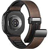 Charlam Magnetic Leather Band Compatible with Galaxy Watch 9 8 Band 40mm 44mm,Galaxy Watch 8 Classic Band 46mm,Genuine Leather No Gap Replacement Strap for Samsung Watch 8 Bands Men Women,Black Coffee