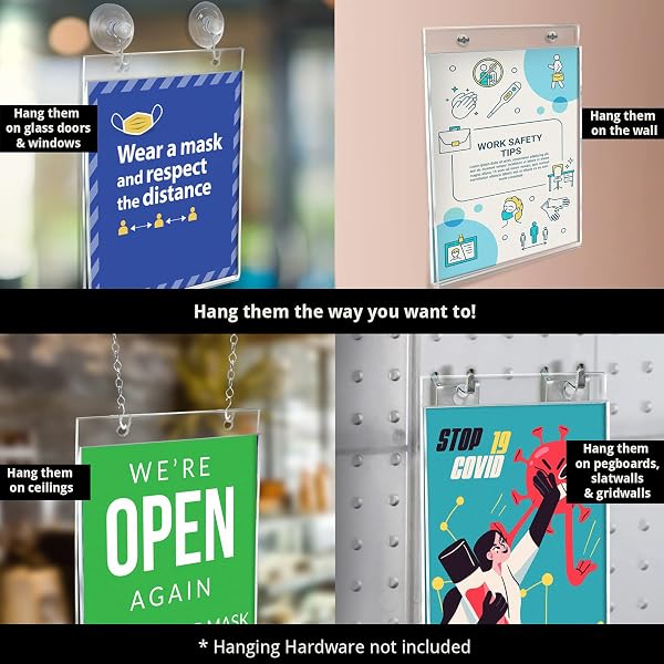 AZAR 162715 ACRYLIC HORIZONTAL WALL MOUNT SIGN HOLDER, 10 COUNT, 11 IN W X 8.5 IN H