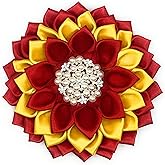 Gold and Red 4.5" Satin Flower Brooch, with Pearl Crystal Center, Phi Delta Kappa Inspired Paraphernalia Brooch Pin for Women, Inspired for Conferences, Luncheons, Events - National Sorority of Phi Delta Kappa (NSPDK) lapel pin