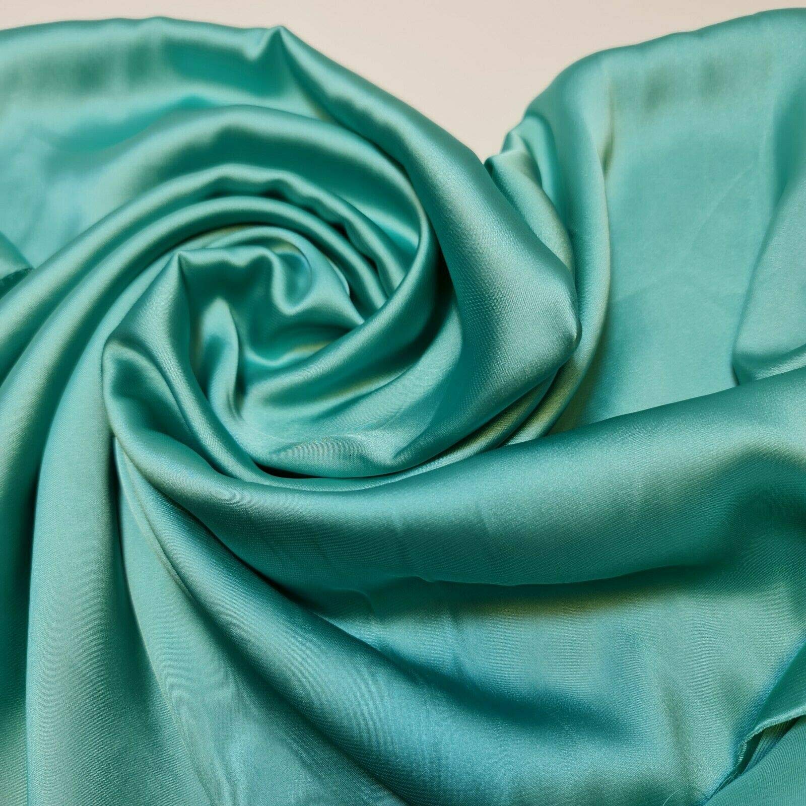 Textile Station BBR Silky Charmeuse Lightweight Satin Bridal Dress Drape Décor Fabric 44" -112cm Wide (Cyan, 1 Meter)