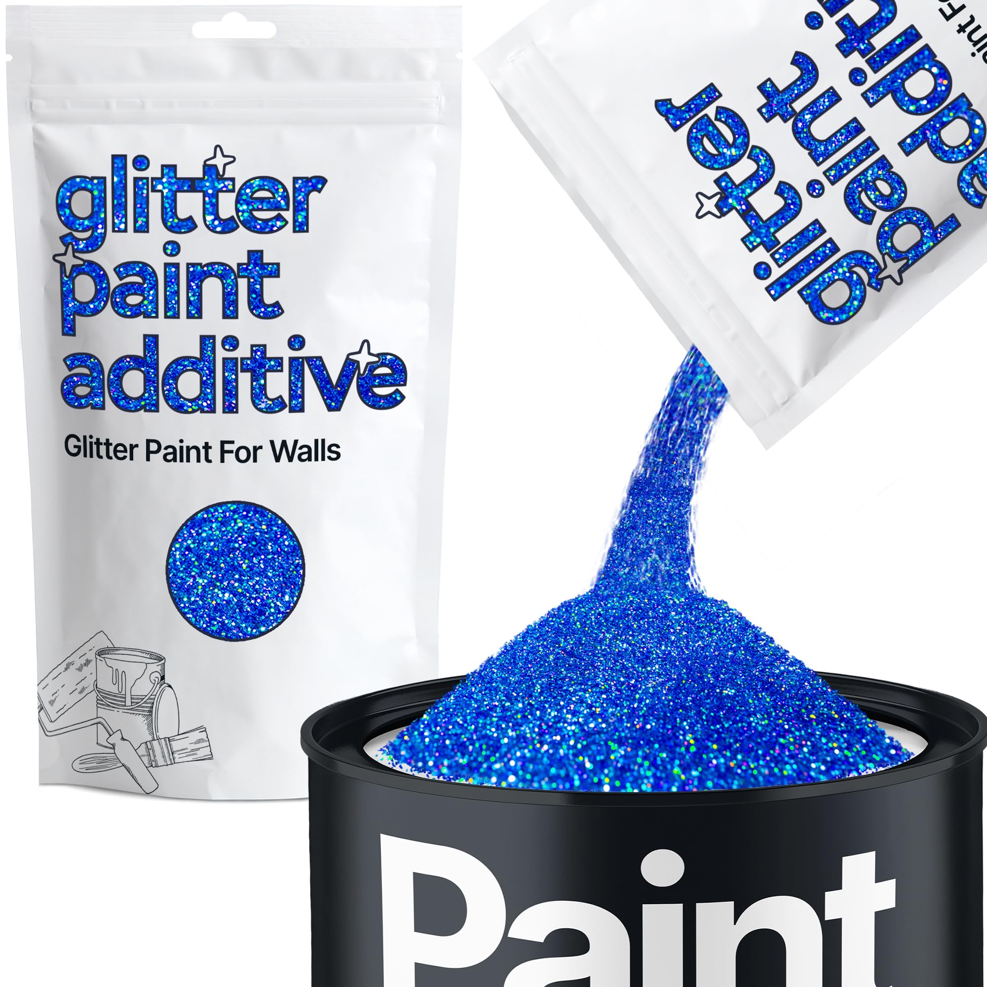 Sapphire Blue Holographic Glitter Paint Additive 100g for Adding Sparkle to Paints & Varnish | Paint Walls Sparkly Add to Emulsion, Acrylic or Lacquer Indoor | Hemway