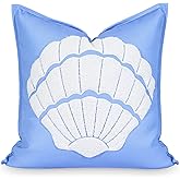 Hofdeco Premium Coastal Patio Indoor Outdoor Pillow Cover Only, 20"x20" Water Repellent for Backyard, Couch, Cornflower Blue Embroidered Shell