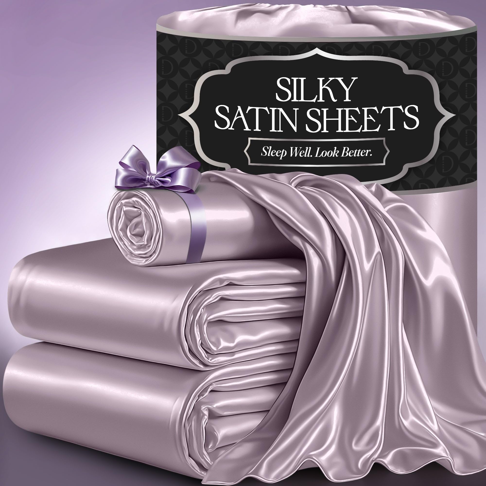 Photo 1 of DECOLURE Satin Bed Sheets - 3 Piece Luxury Silky Twin Size Bedding Set - Softer Than Silk, Wrinkle-Free with 15” Deep Pocket Fitted Sheet, Perfect for Hair & Skin, Gifts for Women (Lavender)