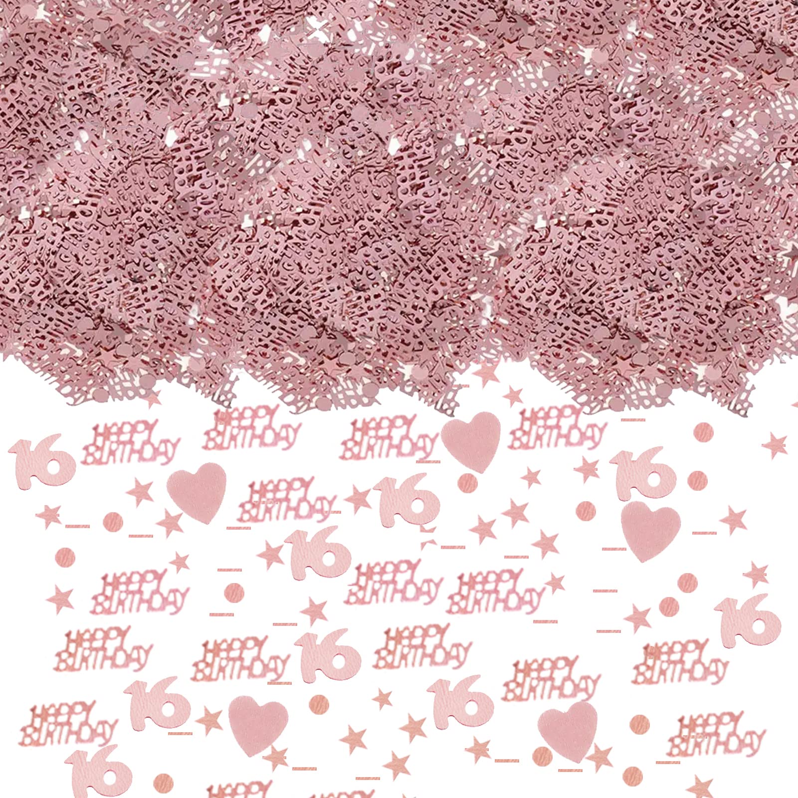 HJYZY 1650 pcs Happy Birthday Rose Gold Confetti 1/13/16/18/20/21/30/40/50/60/70/80/90 Digital Decorative Confetti Heart Confetti Perfect for Table Decorations, Party Supplies (16)