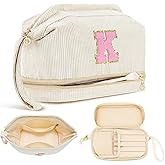 Makeup Bag for Girls Gift, Personalized Christmas Gifts Initial Women Makeup Bag for Travel, Double Layer Cosmetic Bag with Brush Organizer Preppy Make up Bag for Teen Girl Trendy - K