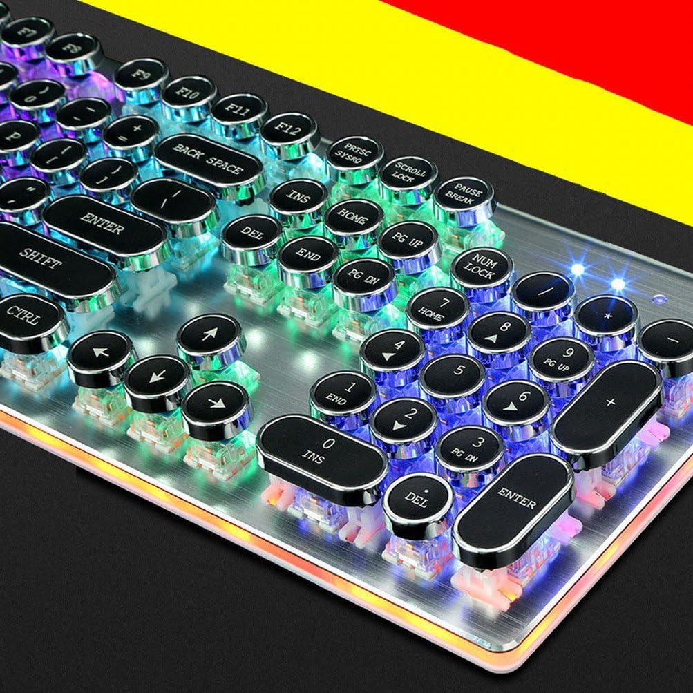 Steam Mechanical Keyboard Retro Metal Swing Game Keyboard Round Key Cap 104 Key Green Shaft Pullout Shaft,White,520 * 230 * 65mm