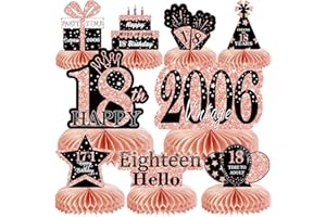 MOORAY 9Pcs Rose Gold Pink 18th Birthday Decorations Honeycomb Centerpieces for Girls,Happy 18th Birthday Centerpieces Tables Toppers Party Decorations Supplies,Vintage 2006 Aged Birthday Table Sign Decor