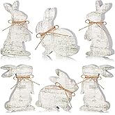 Bememo 6 Pcs Easter Table Decorations Bunny Wooden Signs Tabletop Centerpiece Easter Tiered Tray Decor Farmhouse Rabbit Decorations for Home Kitchen Office Rustic Party Gifts(Classic)