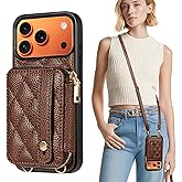 TiMOVO for iPhone 17 Pro Max Wallet Case, RFID Blocking PU Leather Cover for Women, Anti-Theft Wrist Strap, Brown