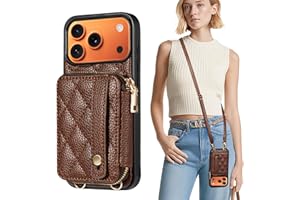 TiMOVO for iPhone 17 Pro Max Wallet Case, RFID Blocking PU Leather Cover for Women, Anti-Theft Wrist Strap, Brown