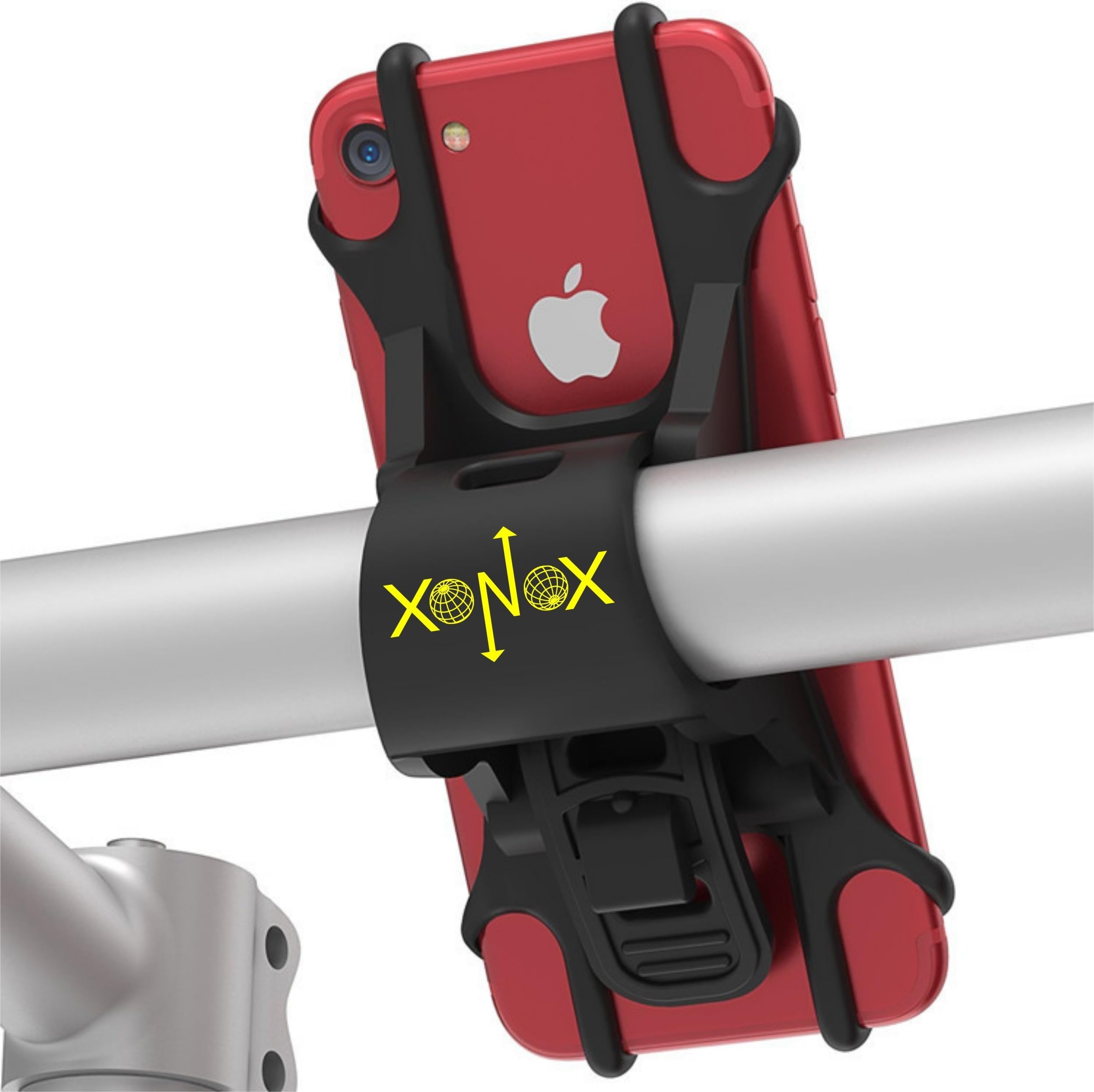 Xonox Bike Phone Holder for Smartphones. Heavy-duty(60g). No Rust, No Rattle. Quick-Release, 1-Piece Design. Fit in seconds, No Tools Needed. Mount on Motorbike, Moped, Treadmill, Pushchair.