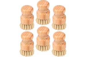 6 Pcs Bamboo Dish Scrub Brush, Reusable Wooden Cleaning Scrubbers Brushes with Hanging Rope Eco-Friendly Natural Dish Scrubbe