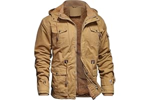 Dr.Cyril Mens Jacket Winter Casual Fleece Lined Cotton Thick Military Tactical Hooded Work Coats with Cargo Pockets
