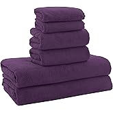 MOONQUEEN Ultra Soft Microfiber Coral Velvet Towel Set - Quick Drying - 2 Bath Towels, 2 Hand Towels, 2 Washcloths - Plum, 6 Pcs