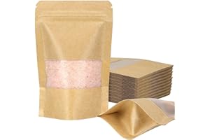 Blisstime Stand Up Pouches, 50 Pack Kraft Paper Bags with Matte Window and Tear Notch Resealable Bags for Small Business Home Use (3.5 X 5.5 Inches)