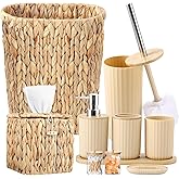 Bathroom Accessories Set,10PC Wicker Home Set with Trash Can, Tissue Box,Tray, Soap Dispenser, Soap Dish, Toothbrush Holder, Toothbrush Cup,Toilet Brush and Qtip Holders