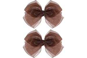 KCHIES Brown Mesh Hair Bows Alligator Clip 4" Organza Double Tulle Bow Hair Barrettes Pins Happy Fall Thanksgiving Dress Outfit Decoration Accessory Gift for Teens Toddler Girls Kid Child