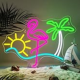 Flamingo Sun Palm Tree Neon Signs for Wall Decor Funny Dimmable LED Neon Light Sign USB Powered for Home Bar Cart Summer Beach Restaurant Man Cave Decor Beer Cafe Bistro Club Party