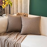 GLORY SEASON Tweed Throw Pillow Covers Woolen-Style Fabric Square Pillow Cases for Farmhouse Cushion Case and Home Sofa Couch Decor Pack of 2,18x18 Inch Senior Brown Plaid