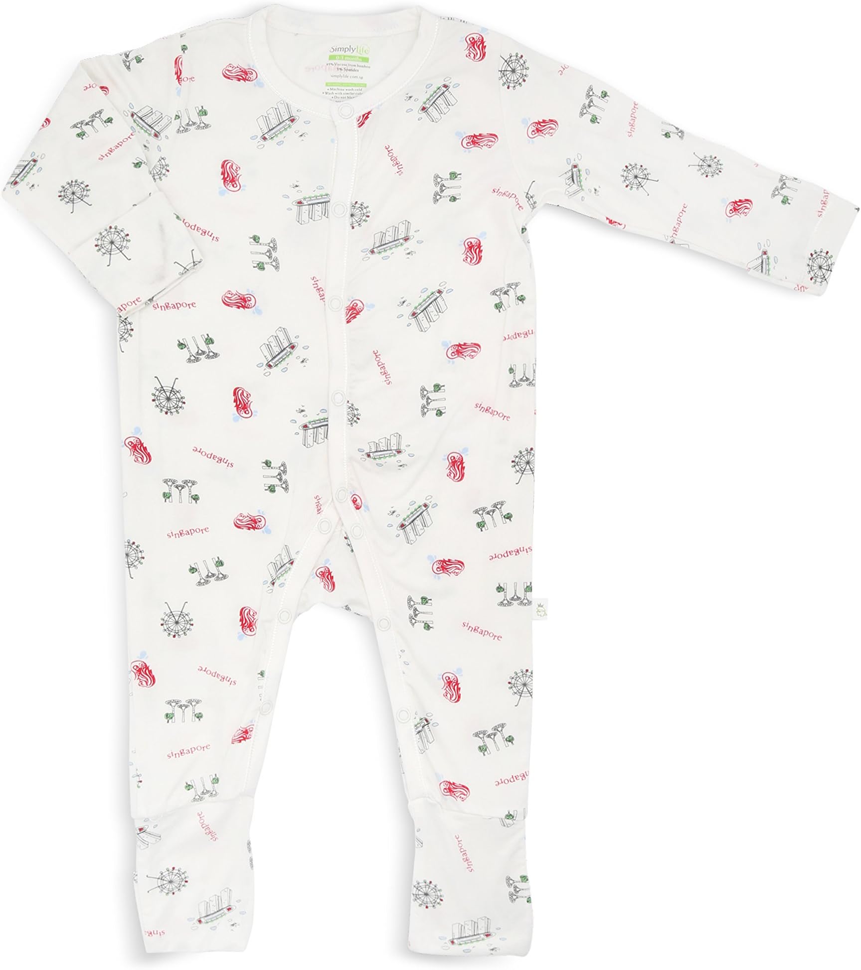 Simply Life Bamboo Baby - Sleep Suit Long-Sleeved with Buttons and Folded Mittens & Footie