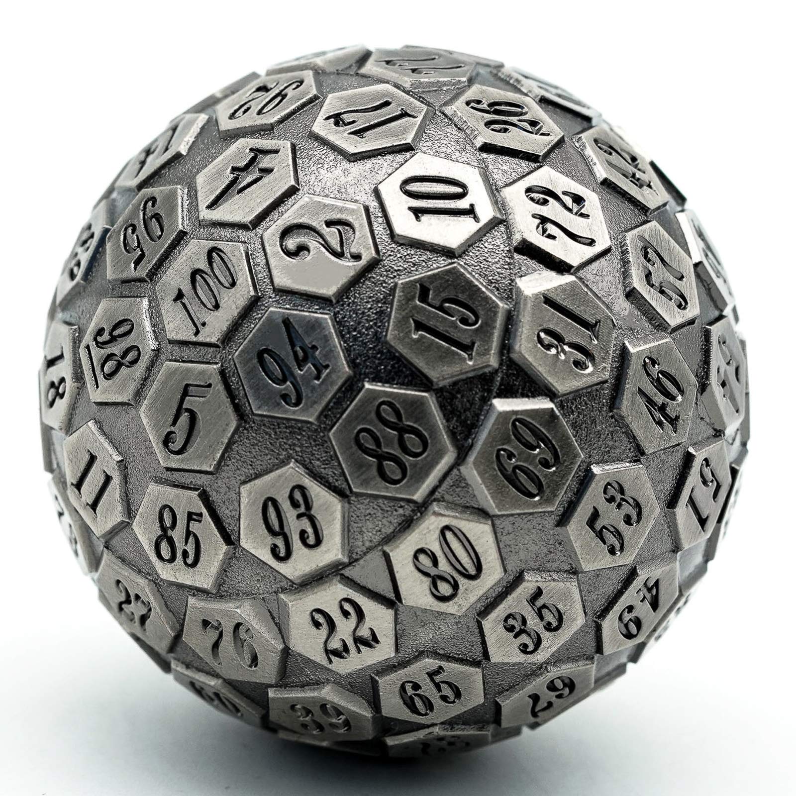 Cusdie D100 DND Metal Dice, 100 Sided Giant Metal Dice, Single D100 Polyhedral Dice with Gift Box for RPGs (Ancient Silver)