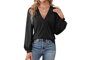 Agnes Urban Womens V Neck Long Sleeve Tops Dressy Casual Fall Shirts Puff Sleeve Loose Tunic Trendy Tops Blouses