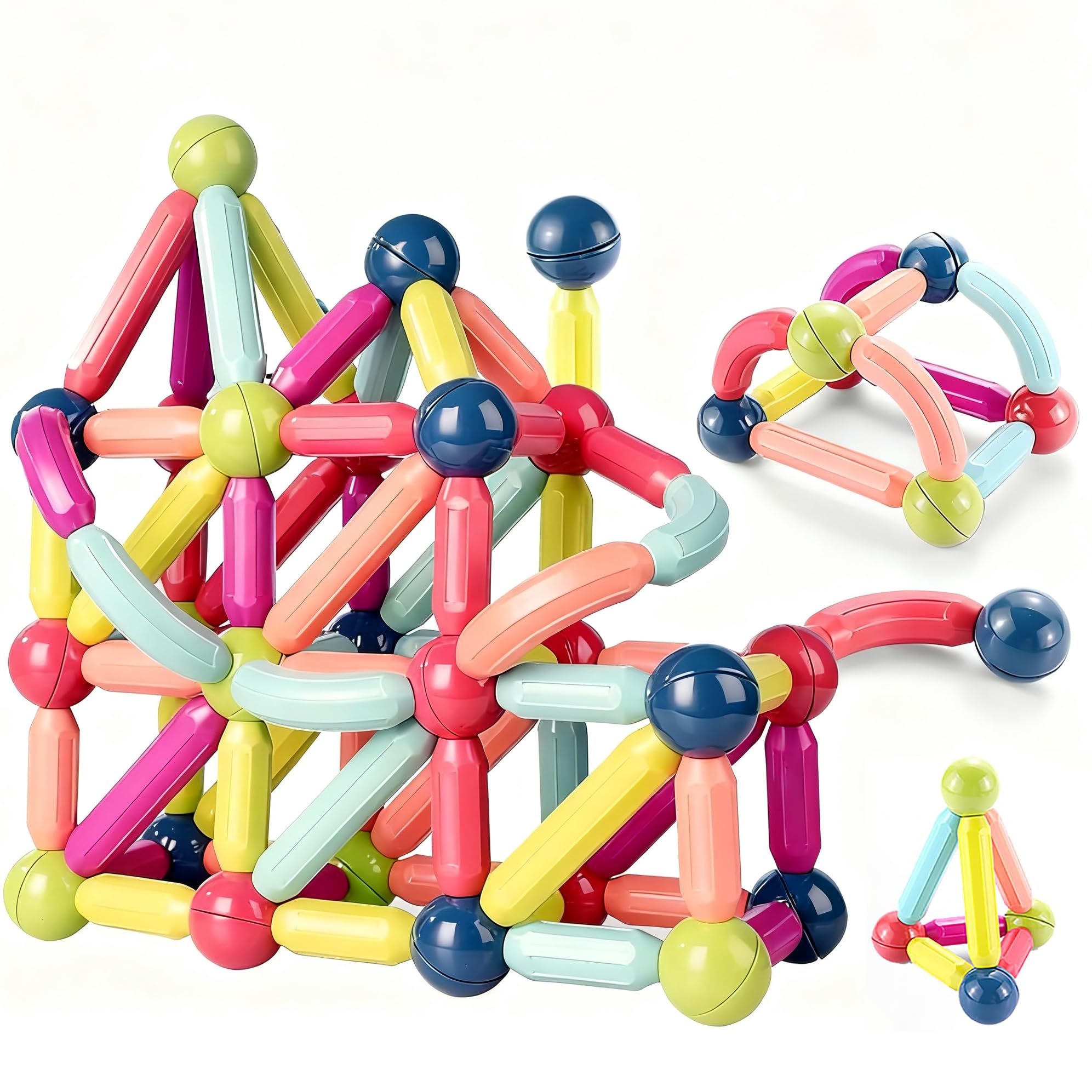 ROUSKY Magnetic Balls and Rods Set，88 PCS Magnetic Balls, Magnet Building Sticks Set, Building Blocks Tiles, STEM Stacking Toys for Kid Age 3+ (88 Pcs)