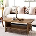 HOKYHOKY Farmhouse Wood Coffee Table - 43.4” Mid Century Modern Wooden Coffee Tables for Living Room, Solid Firwood Tabletop