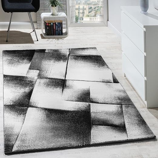 Paco Home Tapis Design Moderne Salon Tapis Poils Ras Chiné Gris Crème Noir Dimension200x280 Cm