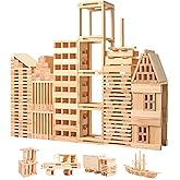 Play Build Wooden Building Blocks Set - 200-Piece Plank Block Construction Toys, STEM Educational Wood Toy for Kids and Toddlers