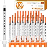100 Pack 1ml Syringes with Needle-30Ga 5/16 Inch, Individually Sealed Packaging