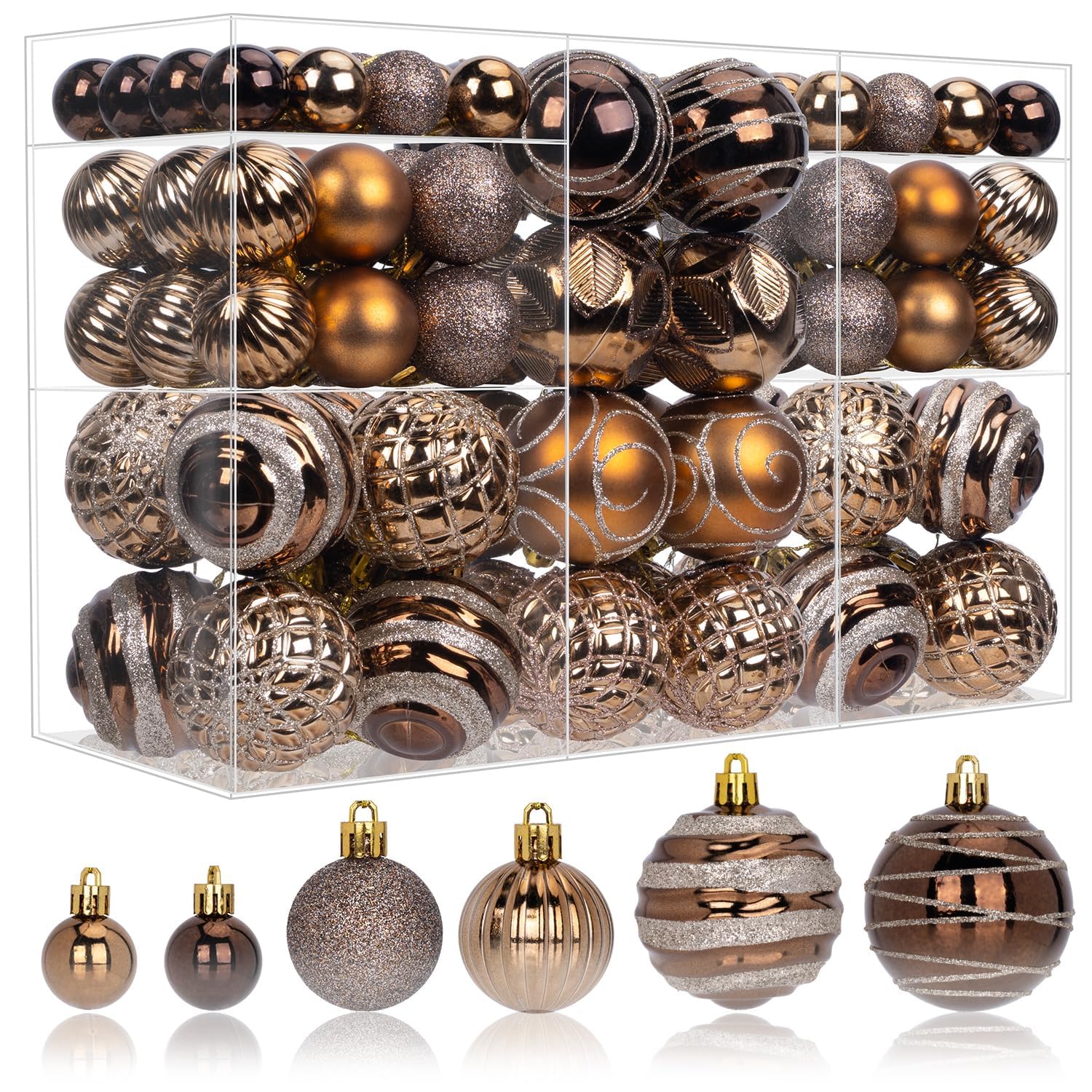 Photo 1 of 100ct Christmas Ball Ornaments Set, Bronze Copper Brown Dark Gold Xmas Tree Decorations, Shatterproof Decorative Hanging Balls with Brass-Tone Metallic Finish for Party Holiday Home Decor