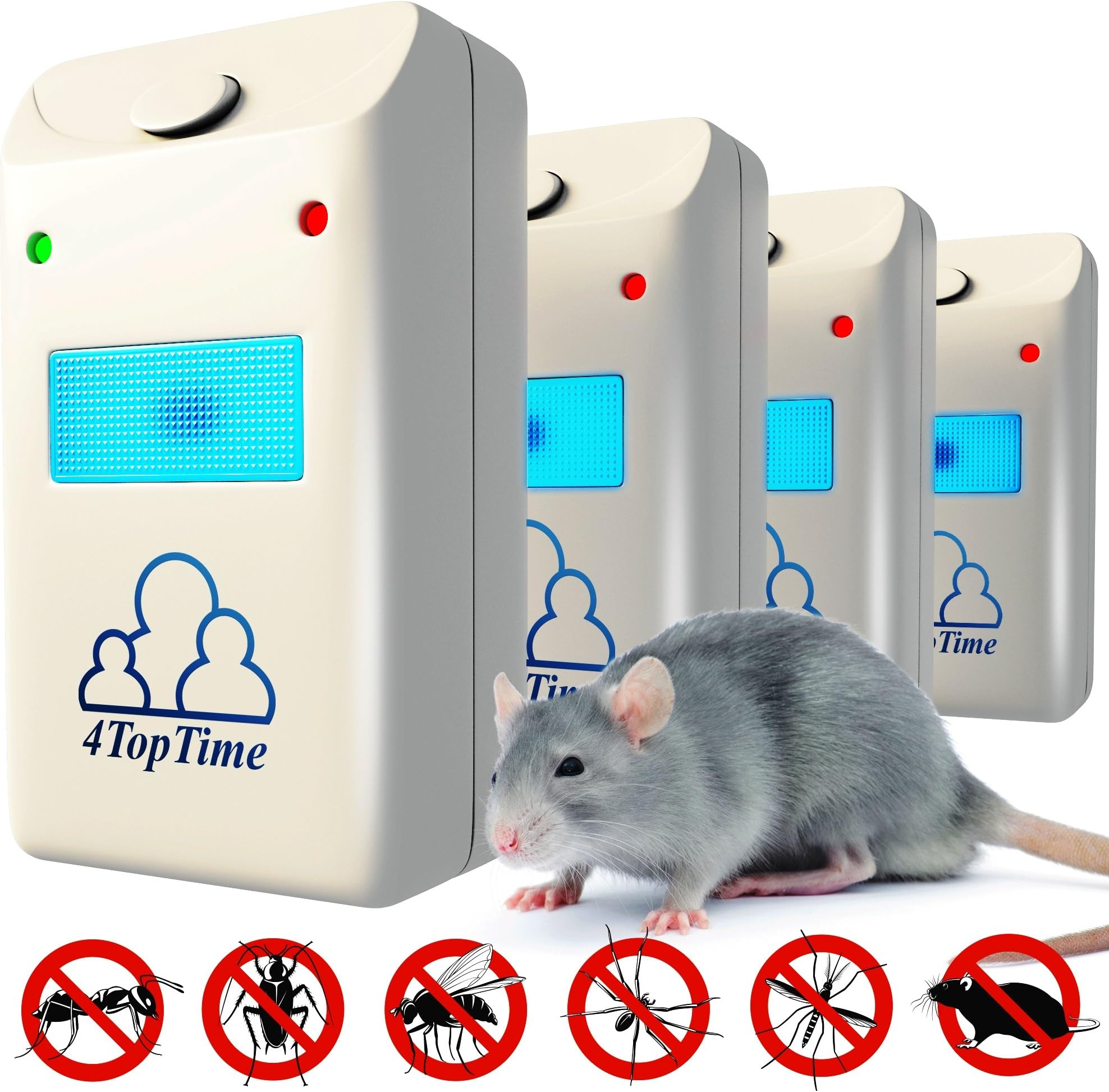 4TopTime 2018 Ultrasonic Pest Repeller - Indoor Pest Control Devices with Ultrasonic & Electromagnetic Power - Fight Against Rats, Mice, Ants, Roaches, Mosquitoes, Insects, Flea, Spiders & More