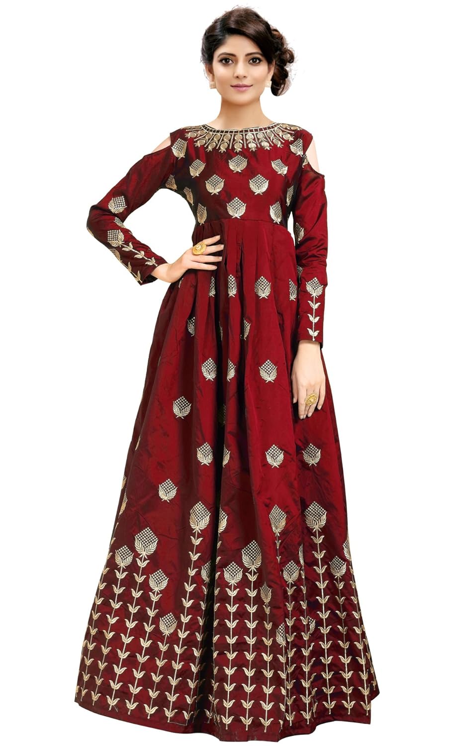 siddeshwary fab women's taffeta silk anarkali gown (free size_semi stitched)