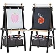 Little Partners Deluxe Learn 'N Play Toddler Easel for Kids, Two-Sided Art Center with Chalkboard, Magnetic Dry Erase Whiteboard, Paper Feed, Storage Bins, Paint Containers (Charcoal & Natural)