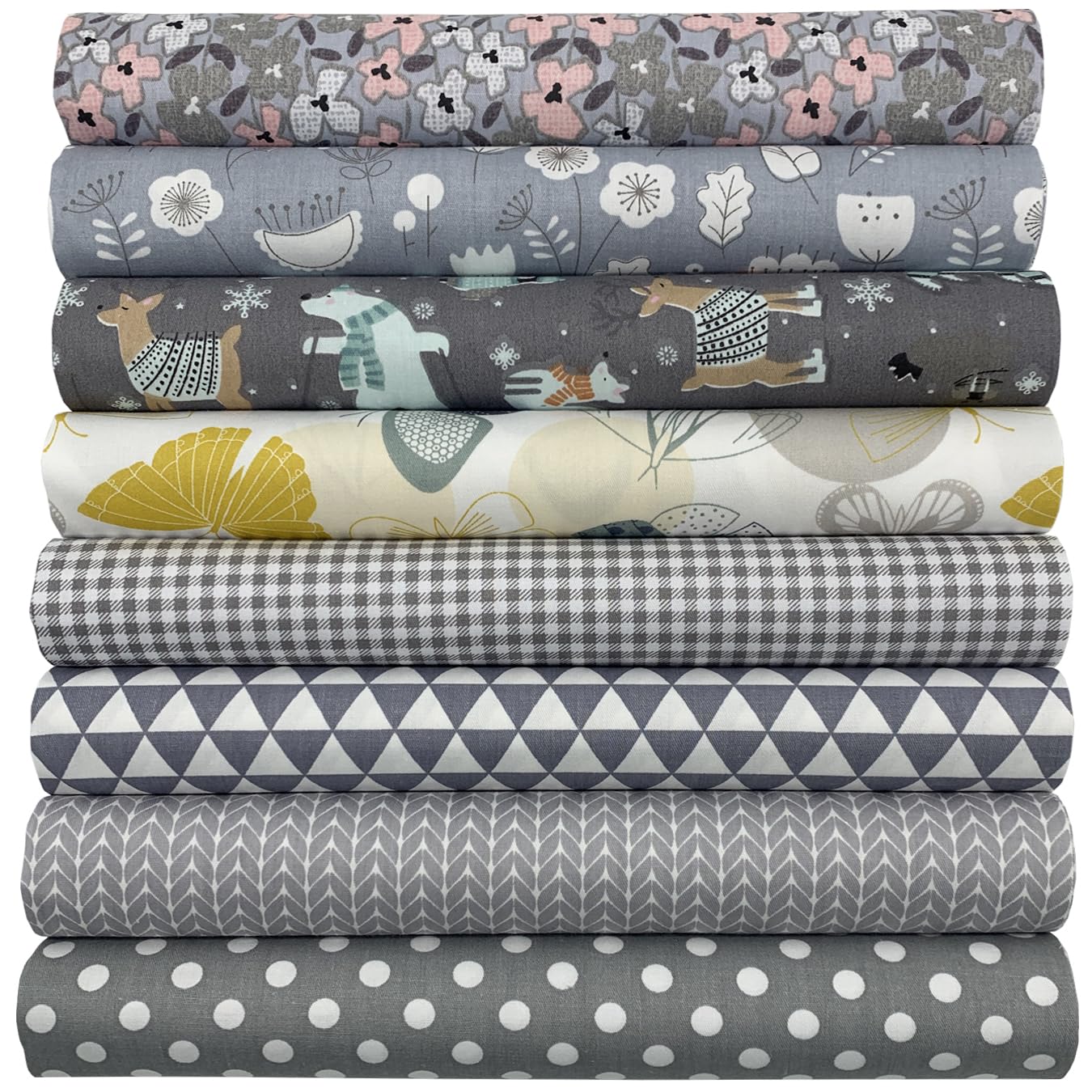 aufodara 8pcs Cotton Fabric Squares Patchwork 50 x 50cm Sewing Quilting Bundles DIY Crafting Fabric (Gray) — image 1
