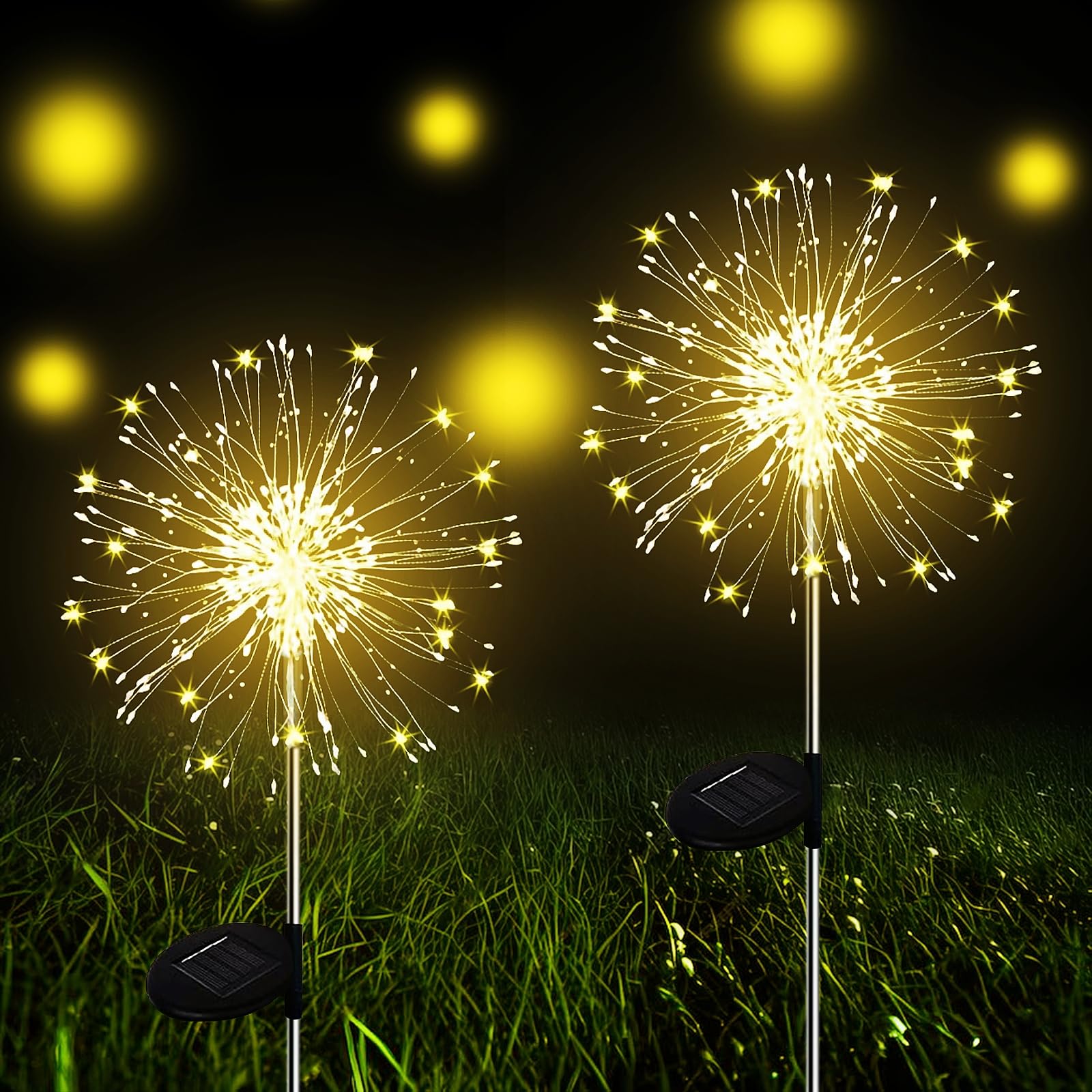 Melofo Solar Garden Lights Outdoor 2 Pcs 200 LEDs Upgrade Solar Fireworks Lamp with 8 Modes Waterproof Multicolor Dandelion Starburst Lights for Lawn Backyard Pathway Flowerbed Christmas Party