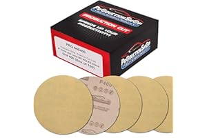 ProductionShop Premium 400 Grit 6" Gold Sanding Discs, Box of 100 - Hook & Loop Backing Abrasive Sandpaper for DA & Random Orbital Sanders - Sand Automotive Paint, Metal, Wood, Woodworking Furniture